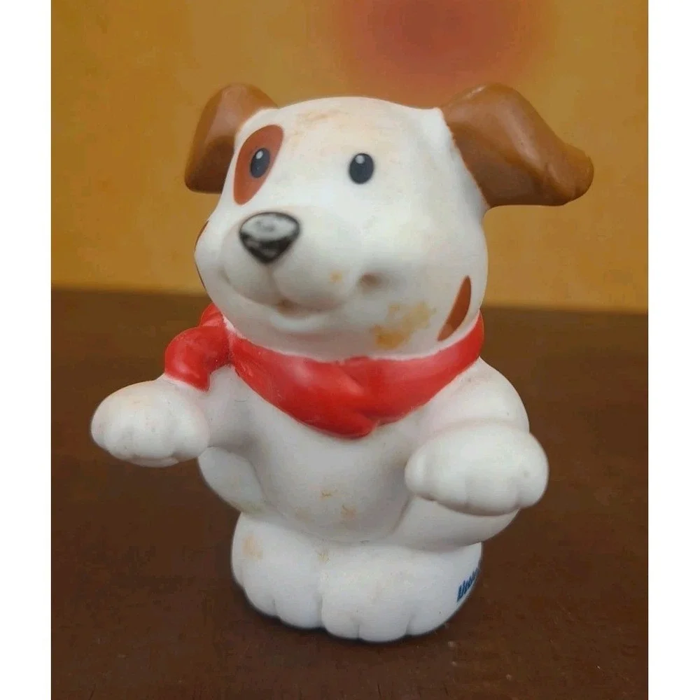 Fisher Price Little People White Dog W/Brown Spots , Red Bandana 2007